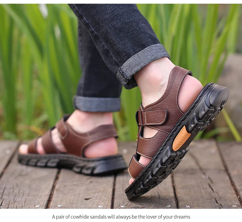 Men's Sandals Adjustable Solid Color Shoes Summer Casual Comfort with Durable Rubber Sole, Breathable PU for Outdoor Walking