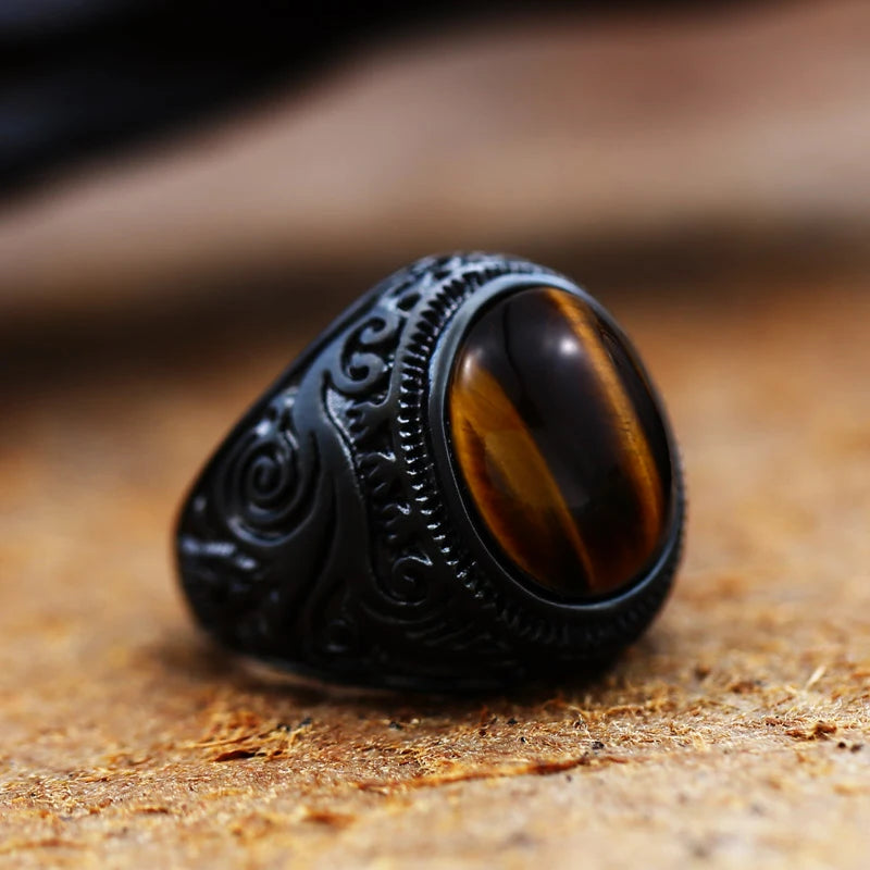 BEIER Vintage Man Boy Oval Tiger Eye Brown Stones Ring in Stainless Steel Jewelry Mens Accessories Anel Aneis BR8-699