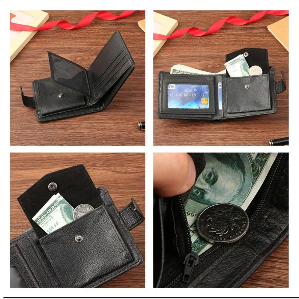 Men Wallets Leather Zipper Purse Man Slim Card Horders Quality Male Short Multi-card Wallet Coin Pocket Purse