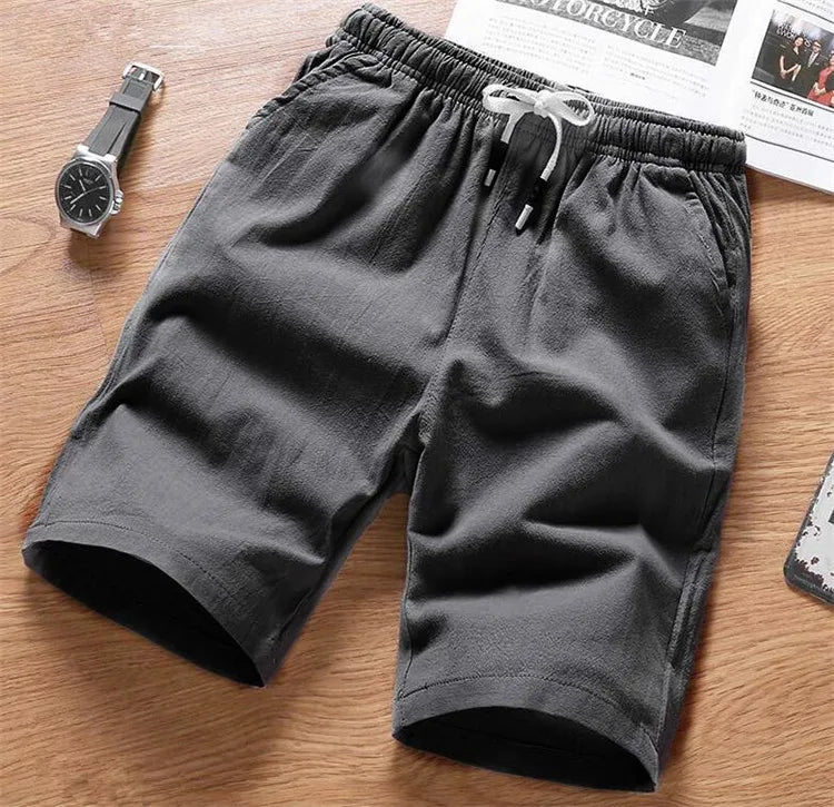 Men Shorts Slim Fit 2025 Summer Cotton Linen Knee Length Breathable Male Clothing Pure Straight Shorts Big Size M-6XL 7XL white