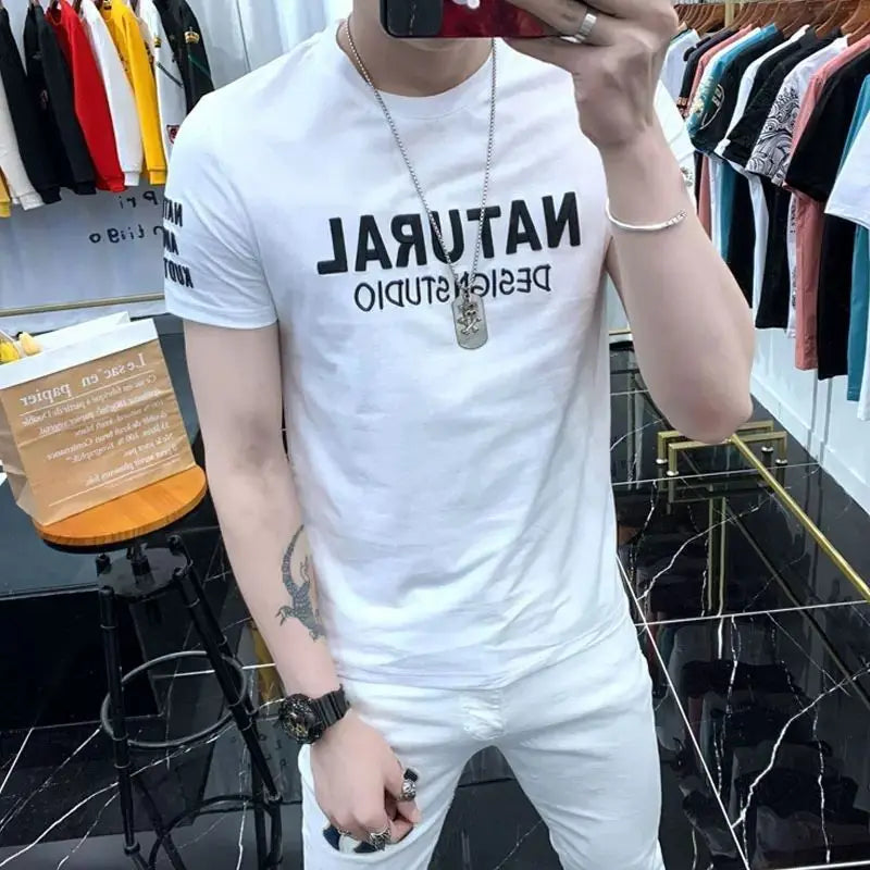 Designer Clothes Men's Summer Casual Cotton T-Shirts O-Neck Letter Print Tops Fashion Handsome Look Short Sleeve T-shirt for Men