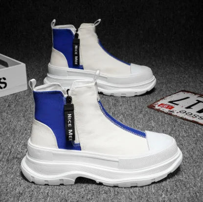High-top Thick Soled Boots Men's Shoes for Spring Autumn Breathable Casual Chelsea Boots Men's Trend Canvass Side Zipper Sneaker