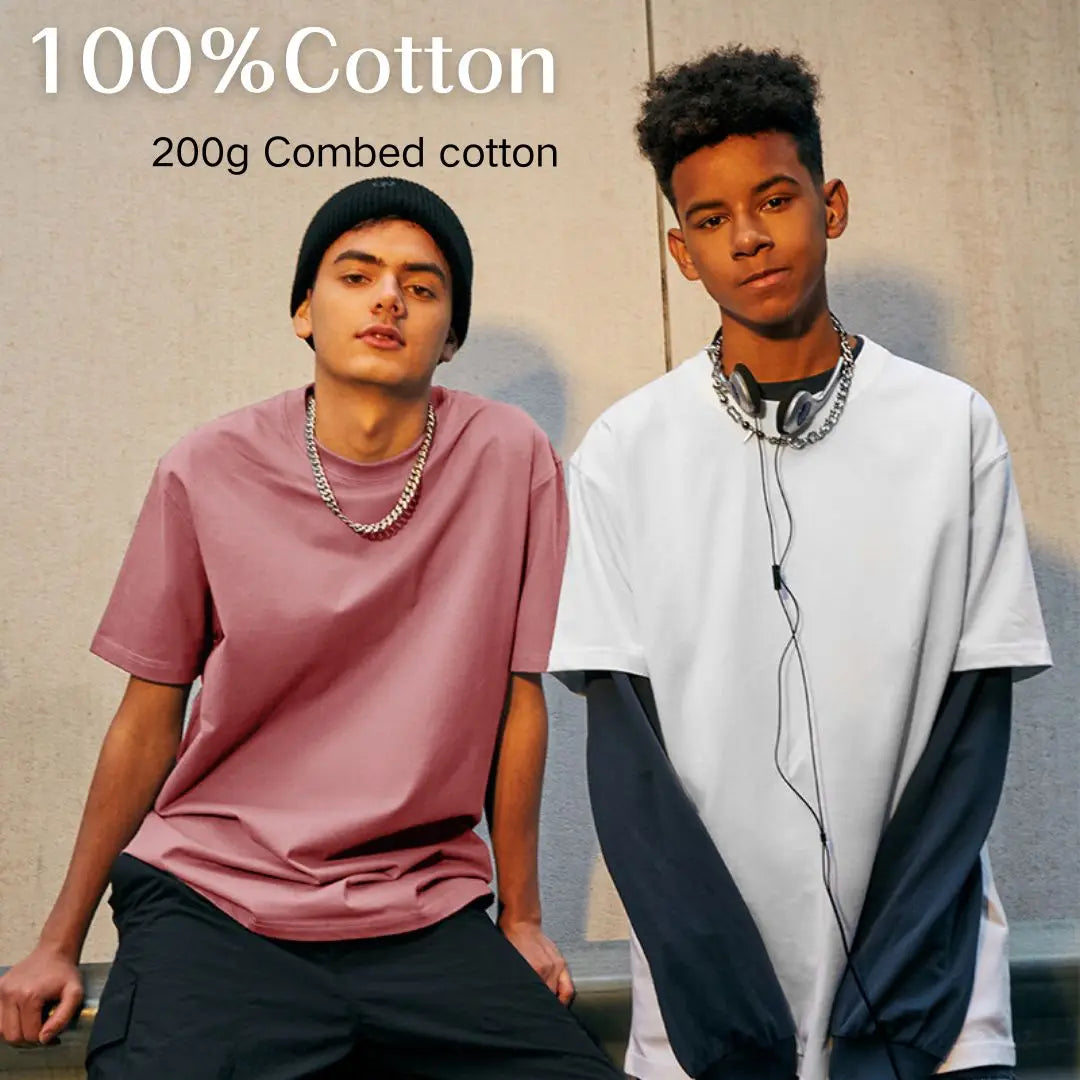 200G 100% Cotton T-shirts For Men solid color  Oversized Basic T Shirt Drop-Shoulder Tshirt Streetwear Tops monochrome Tee