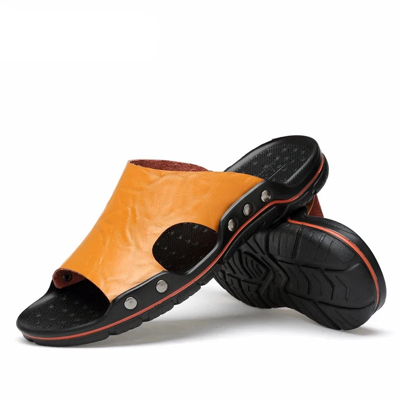 Summer Slippers New Men Sandals Soft Outdoor Slides High Quality Genuine Leather Comfortable Beach Sandals Outdoor Men Shoes