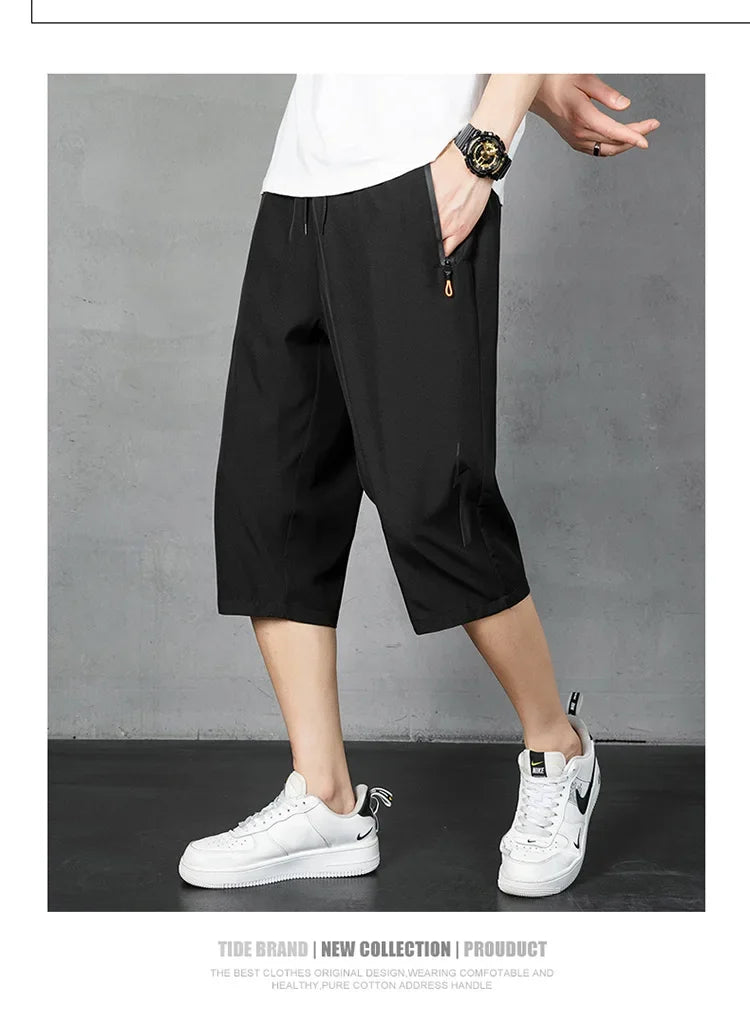 Men's Shorts Summer Thin Soft Cropped Pants Sports Casual Straight Shorts Oversize Sweatpants Quick Drying Jogger