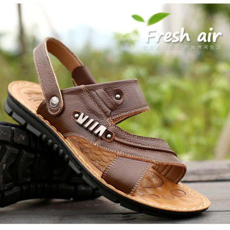 Men's Sandals Fashion Casual Leather Sandals Outdoor Non Slip Trekking Sandalias Summer New Beach Shoes for Man Designer Slipper