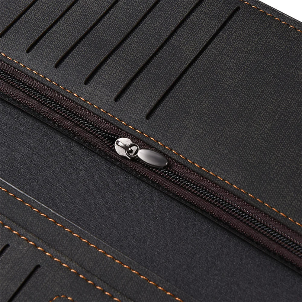 Men's Long Wallet Driver's Licence ID Wallet Card Case Leather Business Wallet Large Capacity Money Clip Simple Card Holder