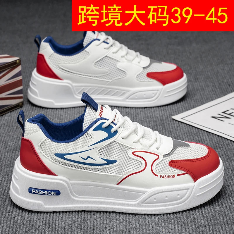 Men's Sneakers for Spring and Summer Are Breathable Fashionable Low-top Round-toe Lace-up and Color-blocked Sports Shoes