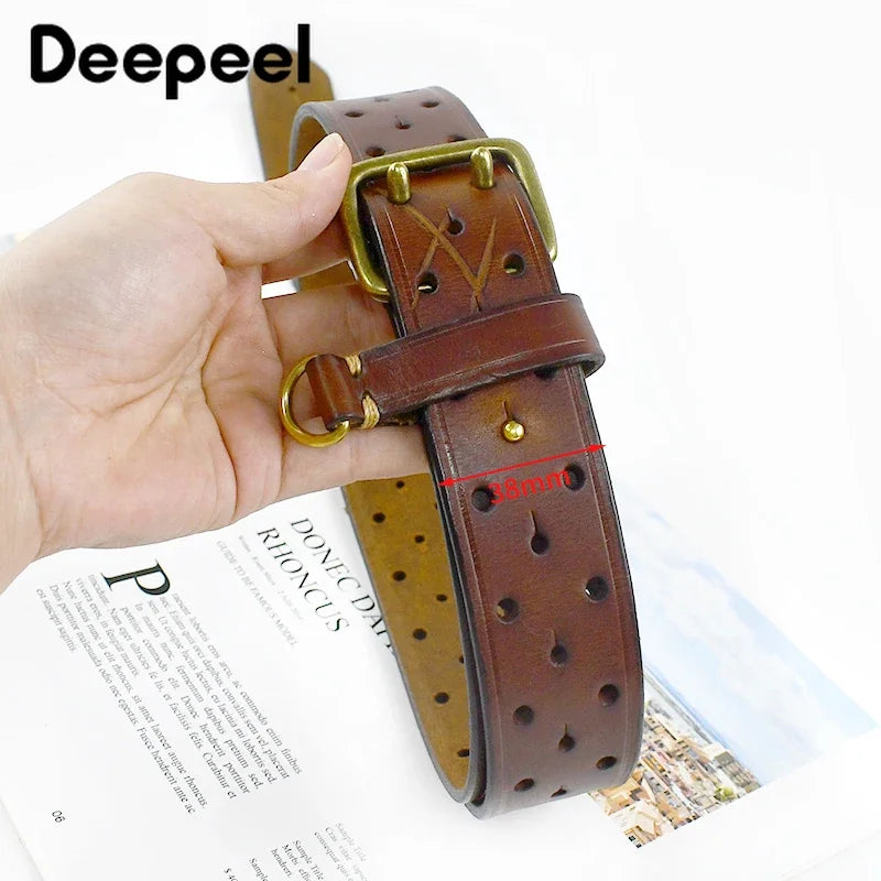 Pure Cowhide 3.8cm Wide Genuine Leather Belt for Men Double Pin Buckle Male Jeans Belts Top Quality Luxury Gift Waistband