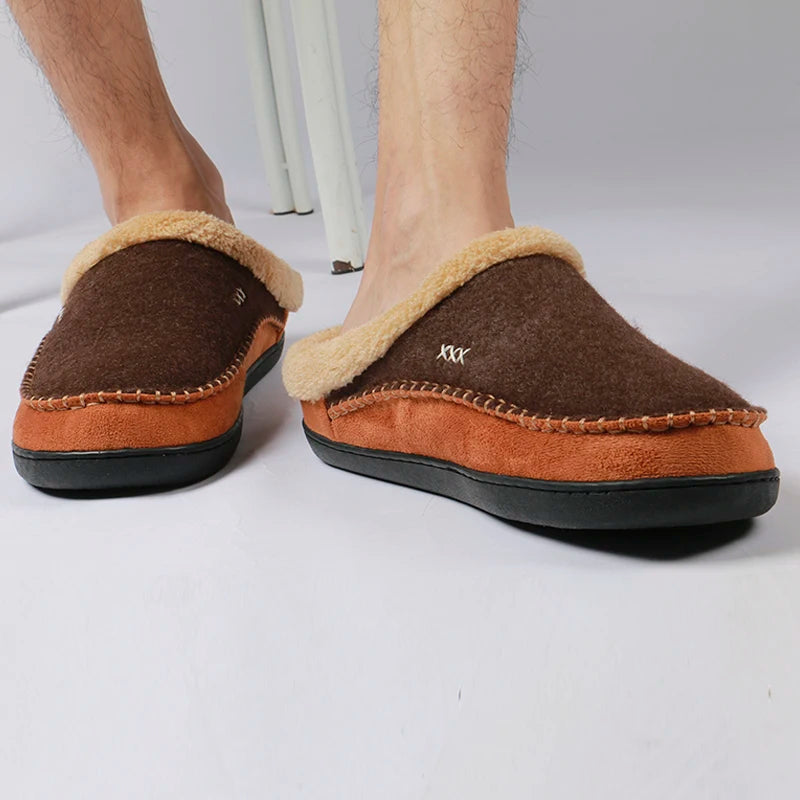 Men Slippers Memory Foam Slippers for Men Home 2024 Winter Non Slip Male House Shoes Stripe Couple Casual Indoor Plush Shoes