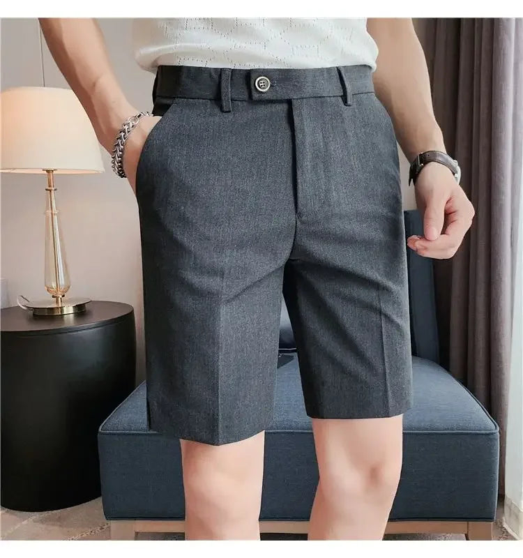 Suit Shorts Summer Men's Pants Straight-leg Casual Handsome Small Trousers Versatile Five-quarter Pants Loose Causal Chic Pants