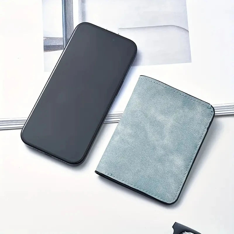 Men's Slim Wallet with Multiple Card Slots & ID Holder - Stylish Black Faux Leather, Portable Design