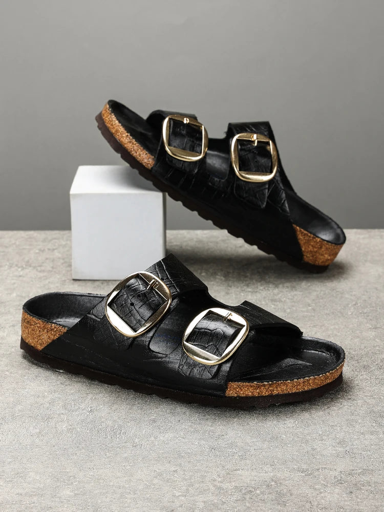 Couple's New Genuine Leather Slippers Summer Men's and Women's Water Beach Shoes Casual Sports Sandals Non slip Breathable Shoes