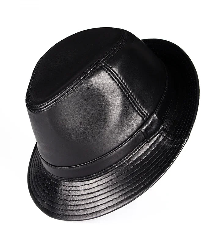 Real Leather Quality Genuine  Jazz Fedora Gentleman  SheepSkin Short Brim Black/Brown Hip Pop Fitted Top Hat Male Shows