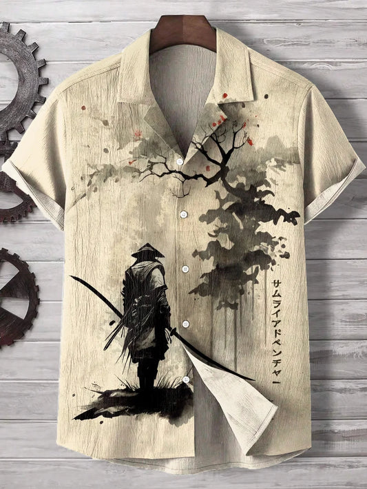 Japanese Style Samurai Cat 3d Print Hawaiian Shirt Men Women Fashion Short Sleeve single-breasted Casual Beach Shirts Men blouse
