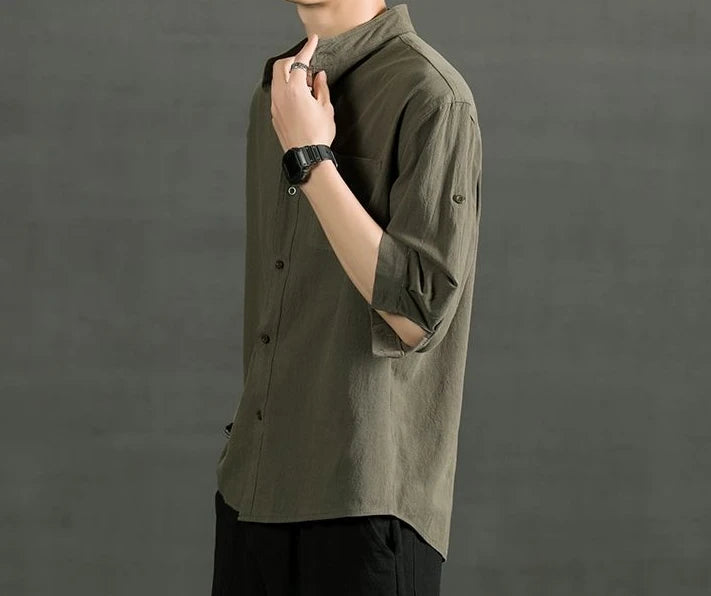 Shirts For Men White Man Shirt Plain With Pocket Linen And Cotton Half Sleeve Social Fashion Summer Designer Sale Xxl Casual Hot