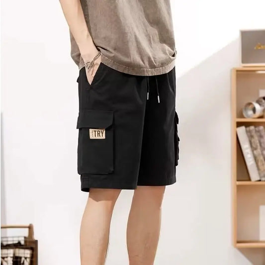 Workwear shorts for men, summer thin, plus size, mid length, loose American casual five quarter pants, solid color, versatile