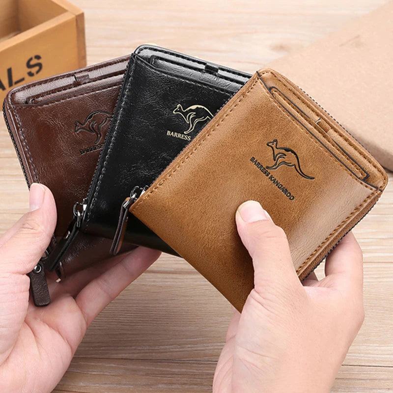 Leather Wallet	for Men Fashion Cardholder Men's	Luxury Designer Purse with Zipper	Card Holder Short Money Bag Man Gift Mens