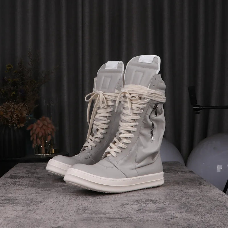 Women's Boots Leather Shoes for Man Motorcycle Boots High-tops Men's Casual Shoes Fashion Black Women's Sneakers