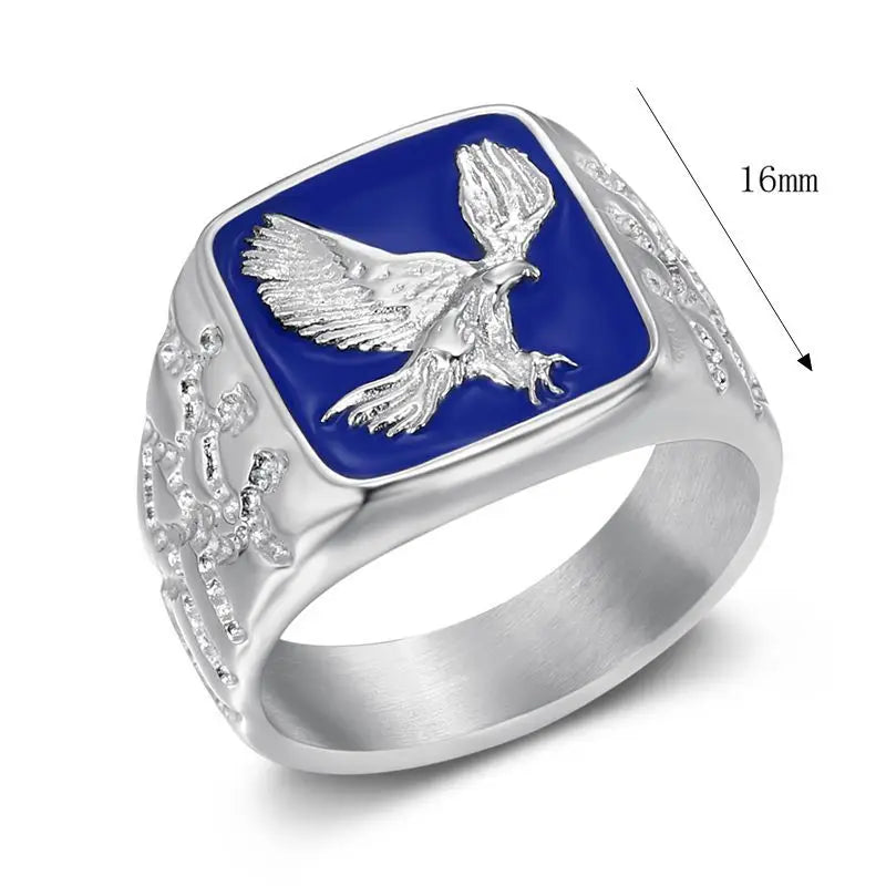 1pc, 316L stainless steel jewelry, eagle ring, anima, blue enamel, street style, party,men's and women's holiday gifts