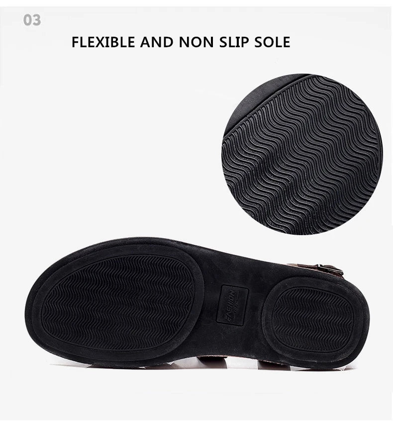 New Summer Sandals Men Open Toe Genuine Leather Sandals Hollow-out Retro Handmade Comfortable Breathable Outdoor Beach Shoes