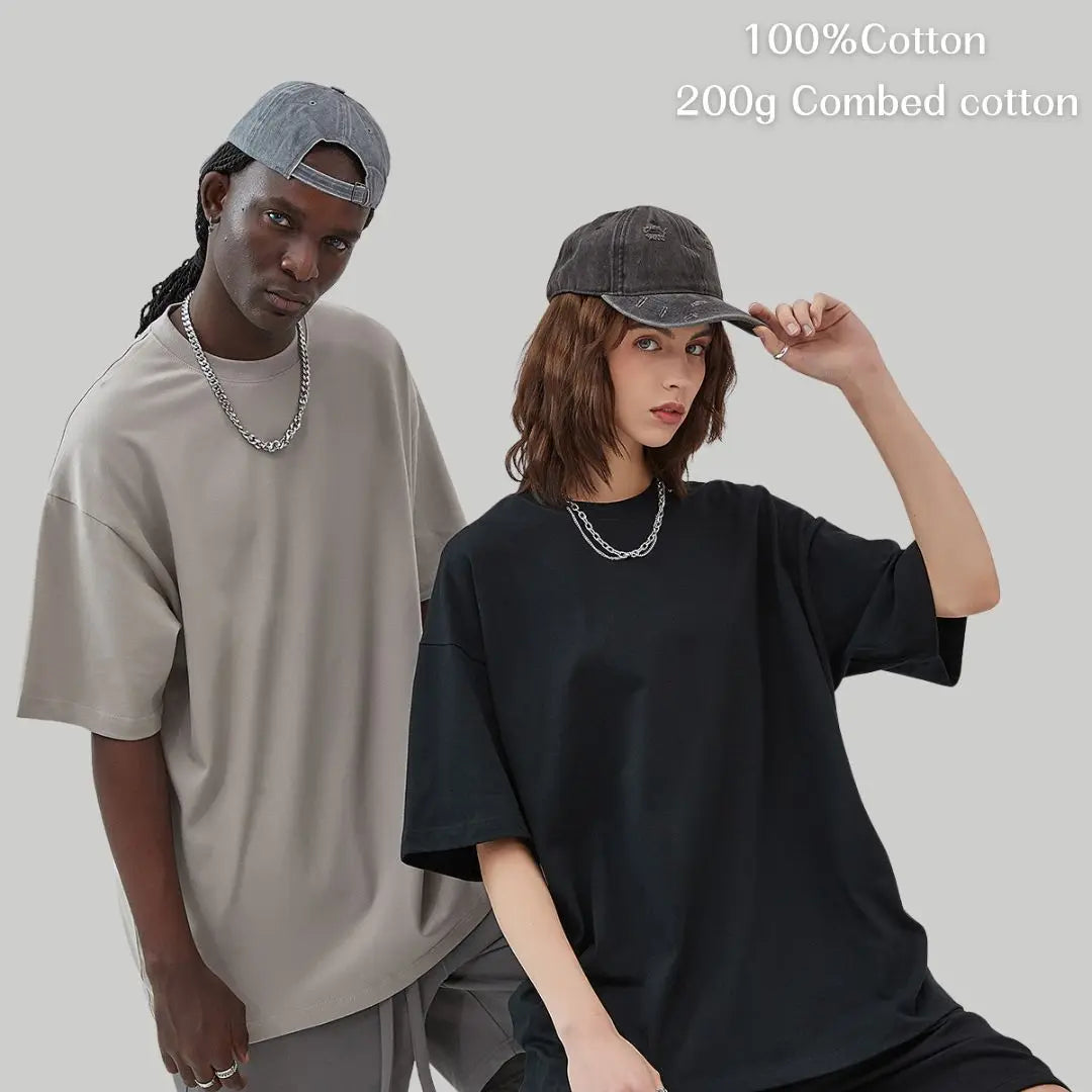 200G 100% Cotton T-shirts For Men solid color  Oversized Basic T Shirt Drop-Shoulder Tshirt Streetwear Tops monochrome Tee