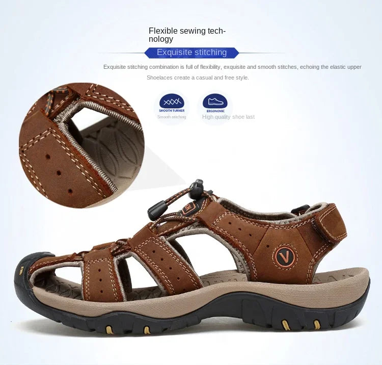 Sandals Summer New Men'sHollow Breathable Sandals Slippers Outdoor Baotou Beach Shoes Dad's Shoes Mens Shoes sandalias2024