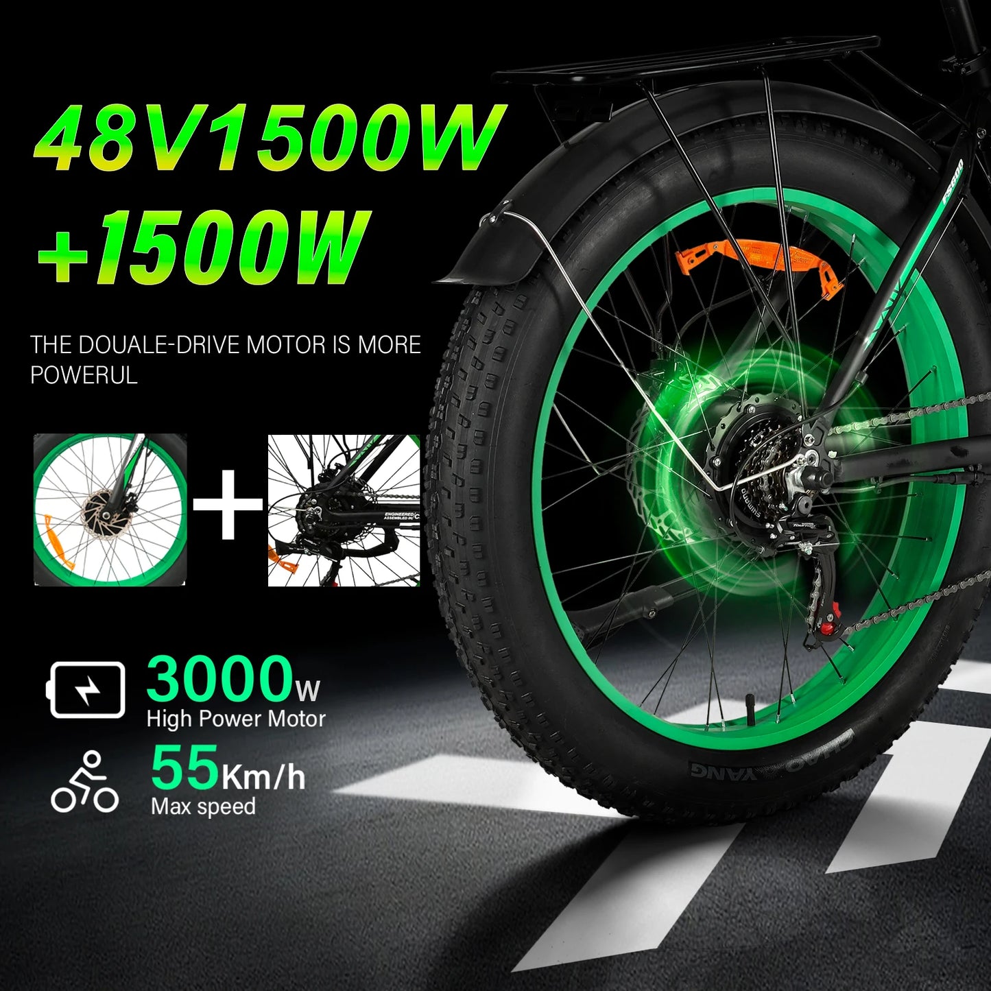 BAOLUJIE DP-2602 Electric Bicycle 3000W Motor 48V23Ah Battery City Commuter Electric Bike 26 inch tire all terrain E-bike