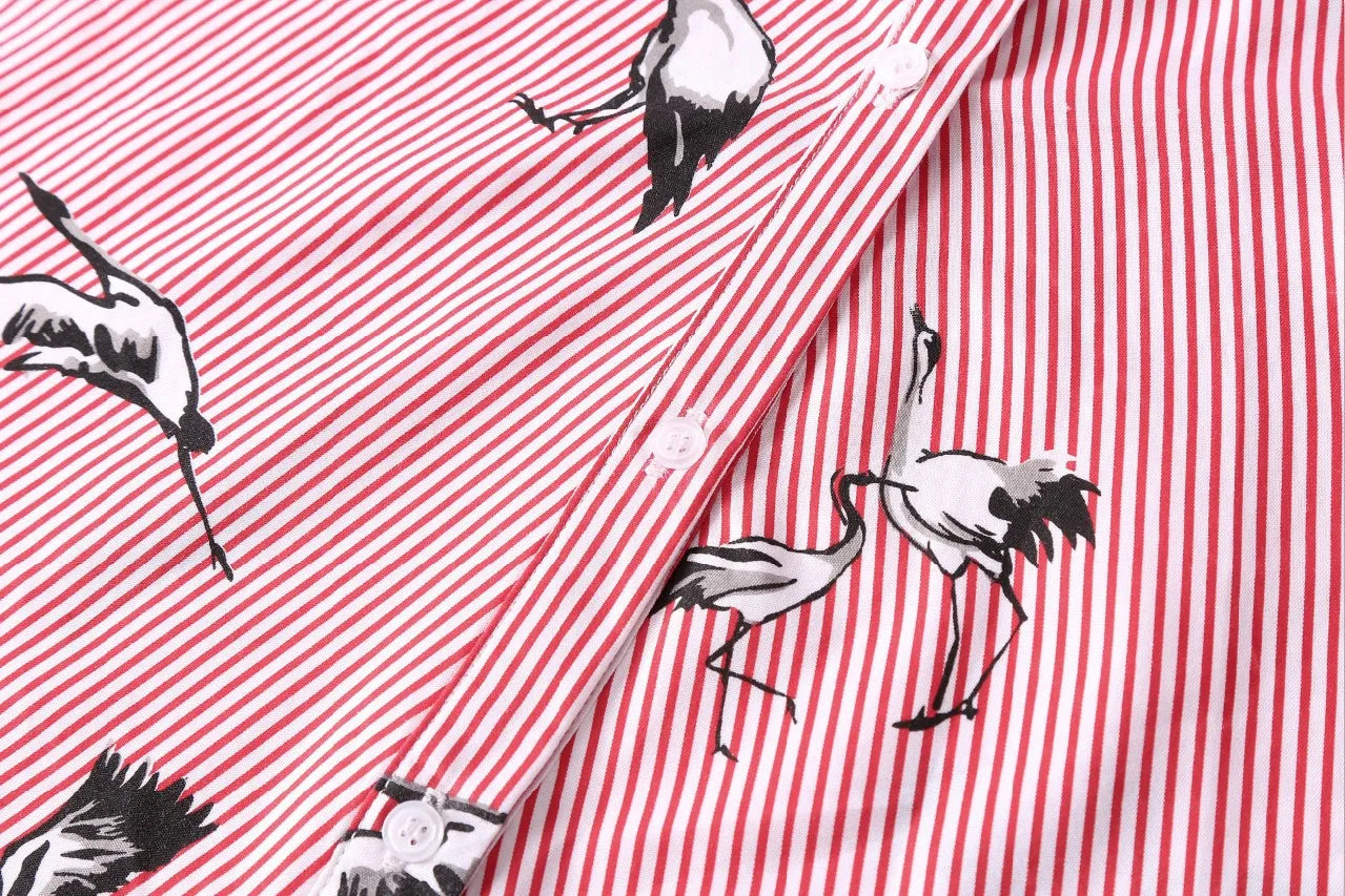European and American women's clothing popular long-sleeved women's clothing striped shirt dress single-breasted belt