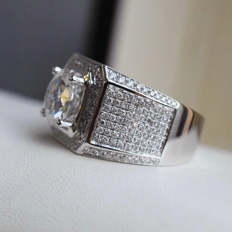 Milangirl Big Hip Hop Rhinestone Men Out Bling Square Ring   Pave Setting CZ Wedding Engagement Rings Top Quality
