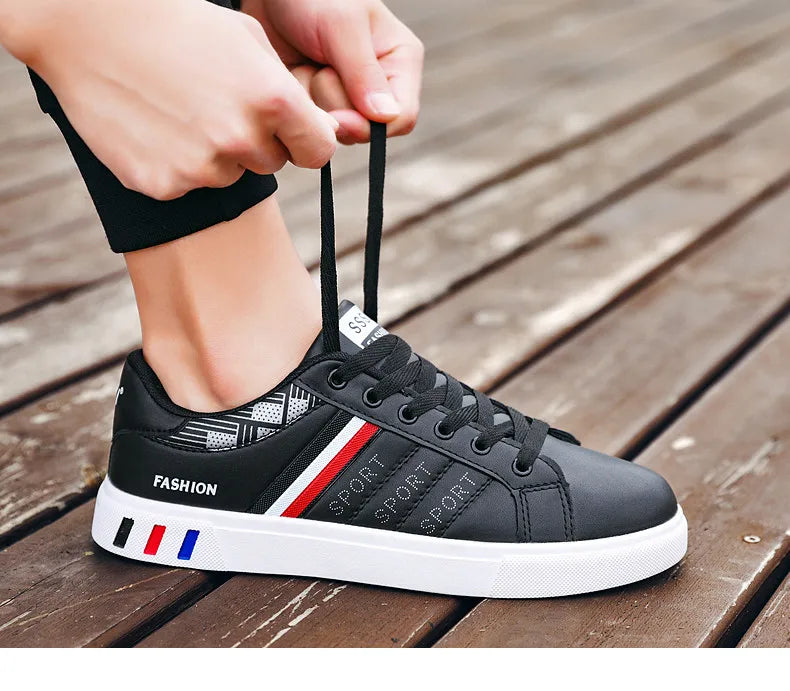 Men's Casual Sports Shoes for Men Lightweight PU Leather Sneakers  Breathable Mens Flat WhiteTennis Shoes