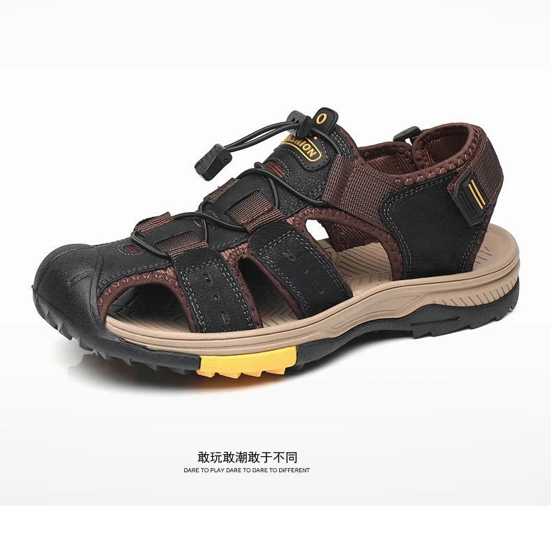 Summer Men Sandals Genuine Leather Mens Casual Shoes Outdoor Men Leather Sandals for Men Beach Shoes Roman mens Shoes