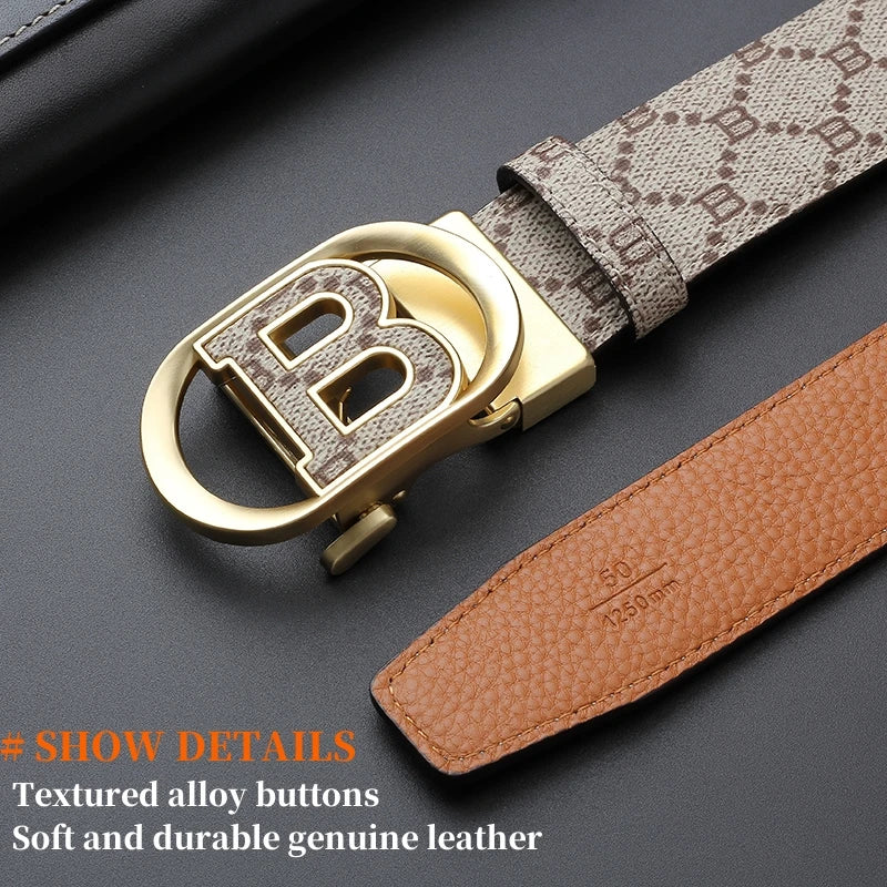 "B" Letter Genuine leather Belt for men Luxury brand Automatic Jeans Trouser belt golf man belt Work social designer waist belts