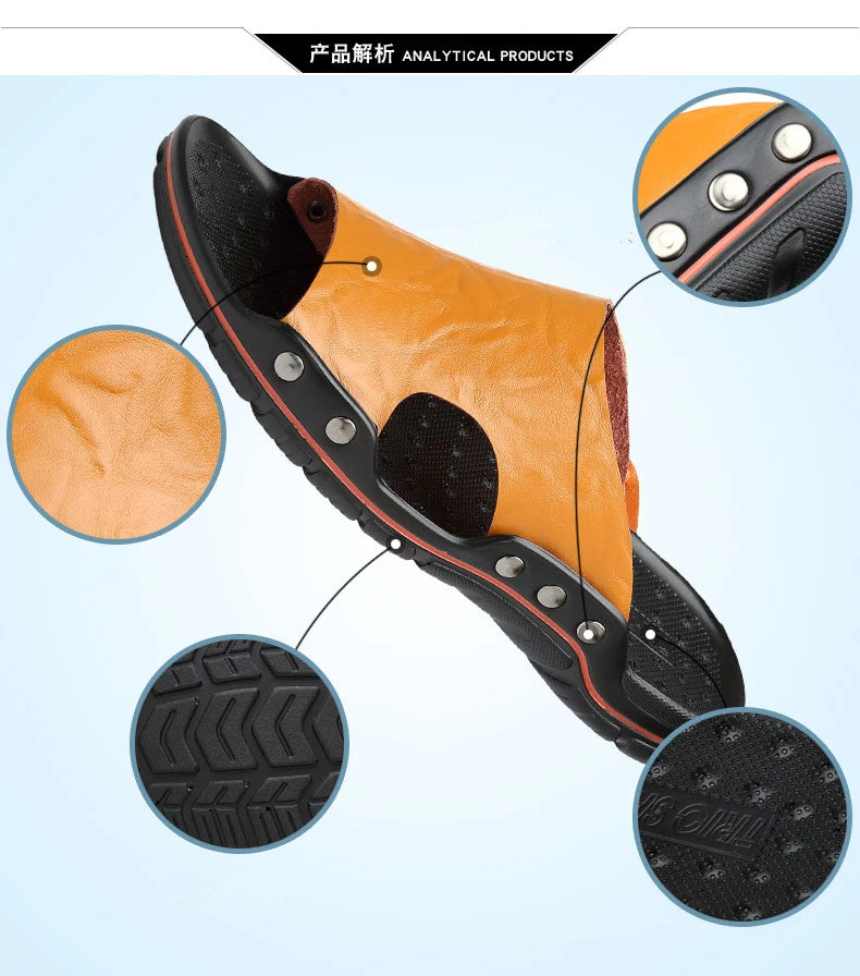 Summer Slippers New Men Sandals Soft Outdoor Slides High Quality Genuine Leather Comfortable Beach Sandals Outdoor Men Shoes