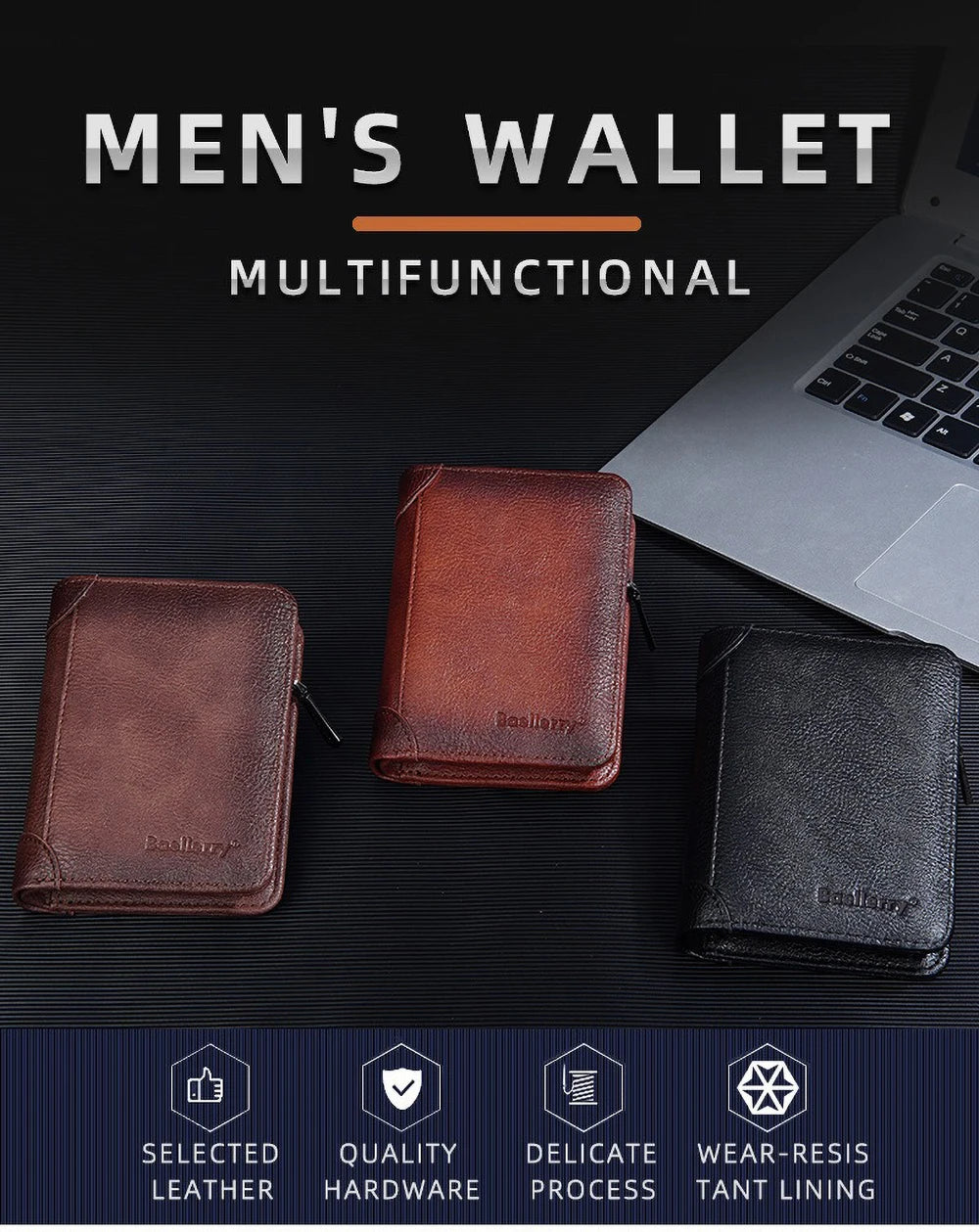 Vintage Leather Wallet for Men Baellerry RFiD Blocking Short Bifold Wallet with Zipper Closure and Coin Pocket Small Mens Purse