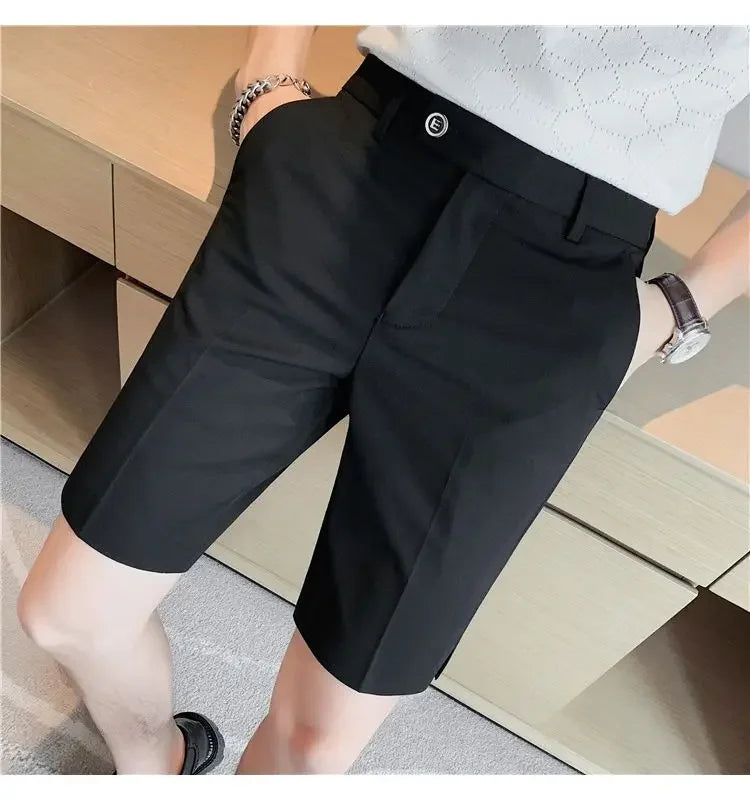 Suit Shorts Summer Men's Pants Straight-leg Casual Handsome Small Trousers Versatile Five-quarter Pants Loose Causal Chic Pants