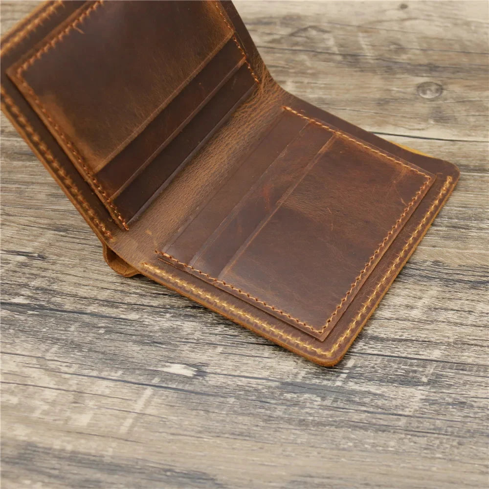 Men's Crazy Horse Leather Wallet, Genuine Leather Wallet, Card Bag, Simple Retro European and American Style, Mens Purse