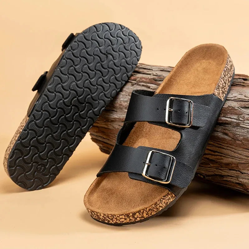 Fashion Classic Unisex Slippers For Men Comfortable Summer Cork Shoes For Men Outdoor Sandals Microfiber