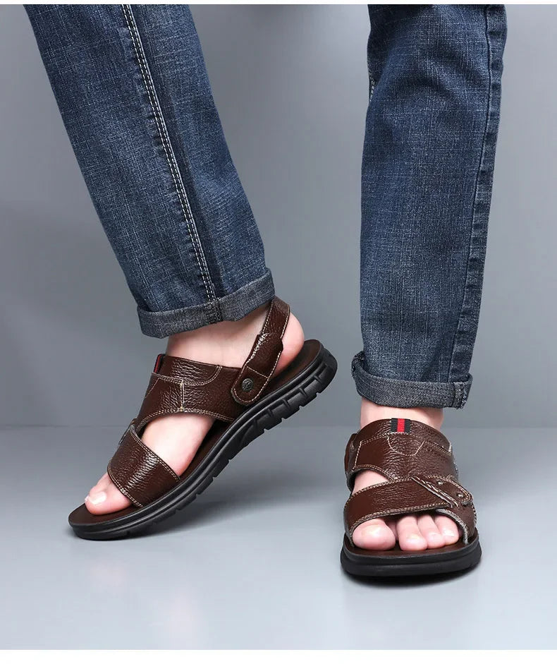 Men Sandals Summer Slippers New Beach Shoes  Outdoor Non-slip Leather Sandals for Men