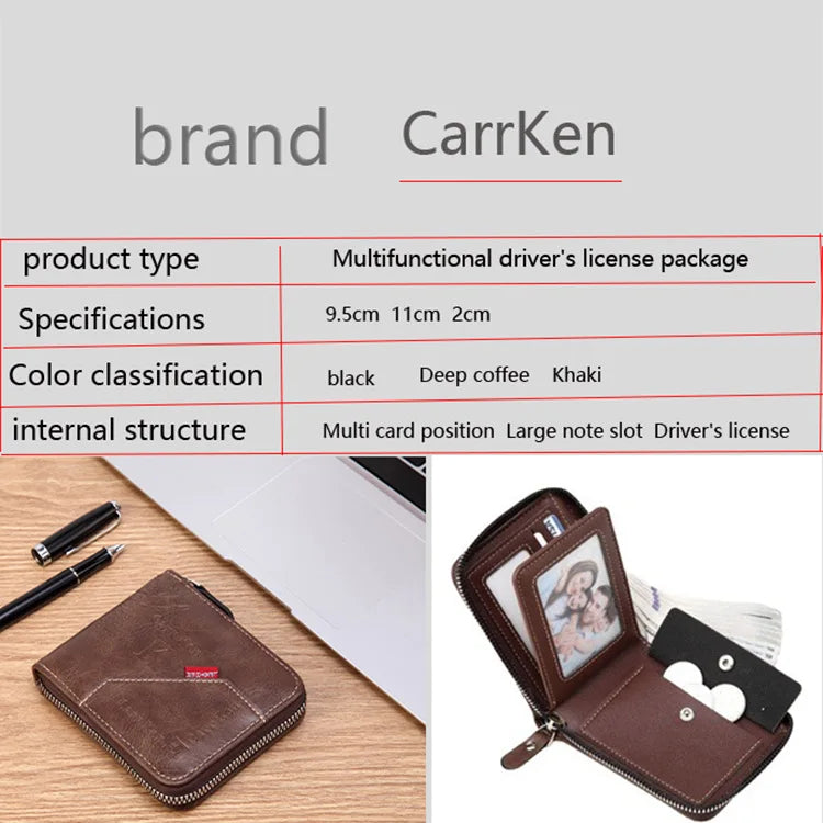 Men’s PU Waxed Oil Leather Wallet – Short Bifold Coin Purse with All-Around Zipper for Cash & Cards