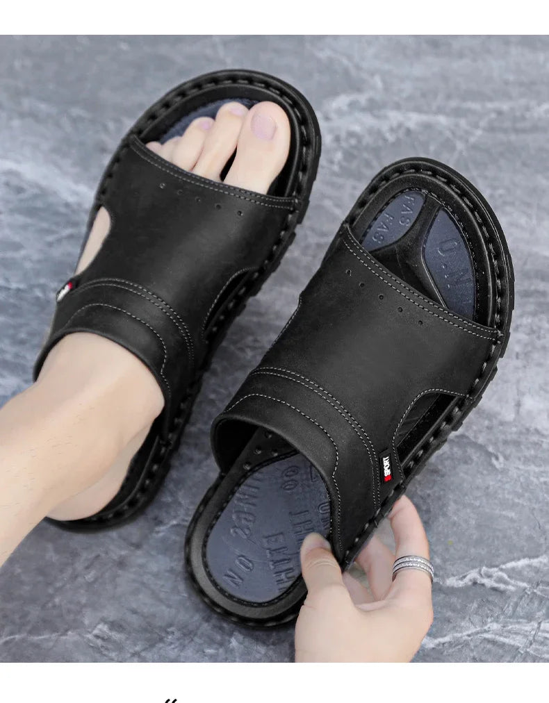 2025 Mens Slippers Summer Casual Shoes Beach Sandals Outdoor Slides Walking Comfort Leather Luxury Designer Fashion Lightweight