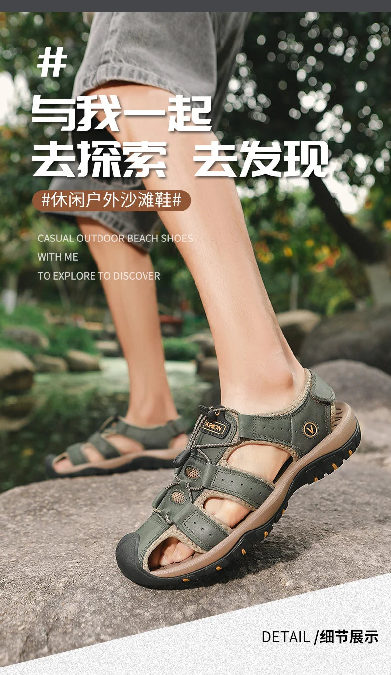 2025 Summer Men Sandals Leather Mens Casual Shoes Breathable Outdoor Sandals for Men Beach Shoes Slippers Fashion Roman Shoes