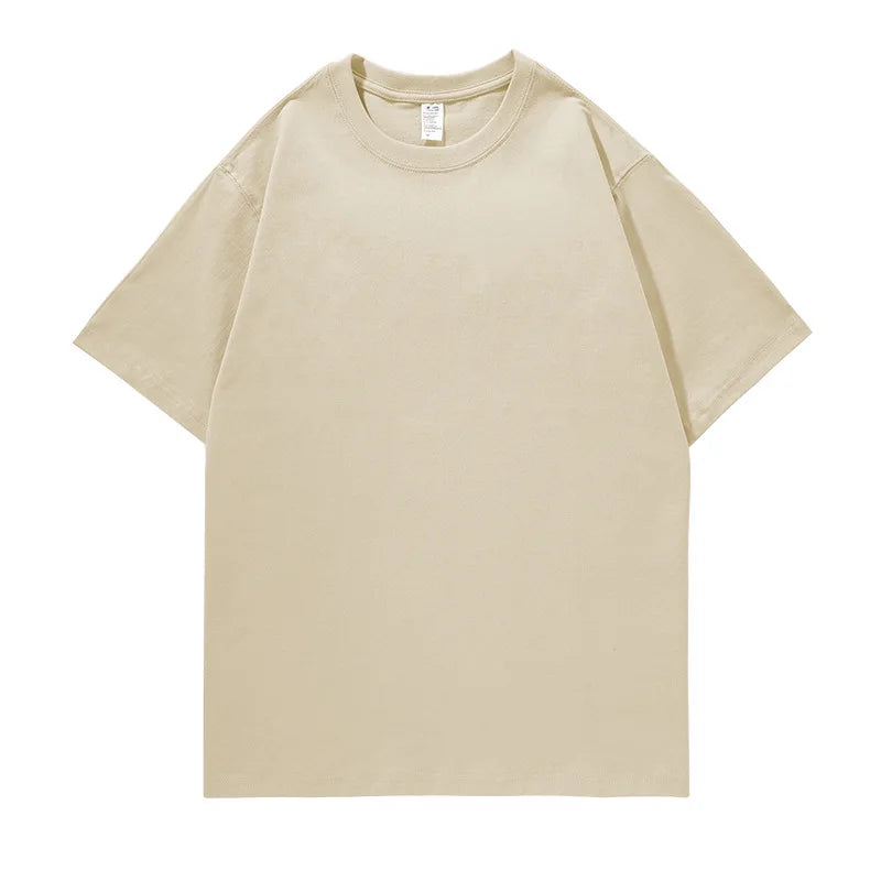 200G 100% Cotton T-shirts For Men solid color  Oversized Basic T Shirt Drop-Shoulder Tshirt Streetwear Tops monochrome Tee