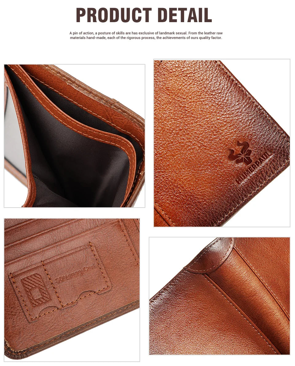 HUMERPAUL Slim Soft Real Leather Wallet for Men RFID Blocking Bifold Multi-card Card Holder ID Purse Male Thin Front Pocket