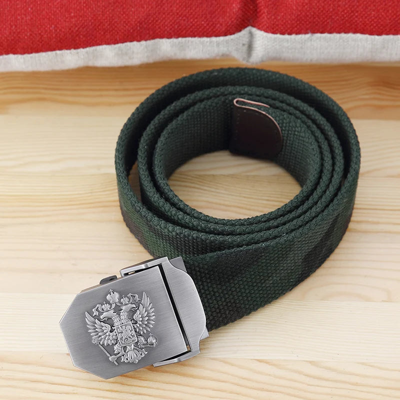 Men Canvas Belt Russia Metal Buckle Belts for Men Jeans Waistband Army Military Tactical Belts Outdoor Soldier Strap Male Black