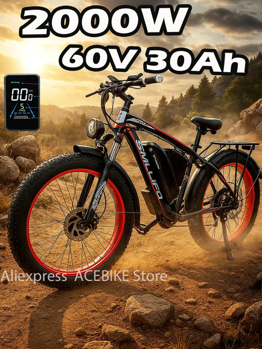 Dual Motor 3000W Peak Electric Bike for Adults 52V 30AH Ebike 26Inch Fat Tire Hunting Bike for Off Road Mountain Snow