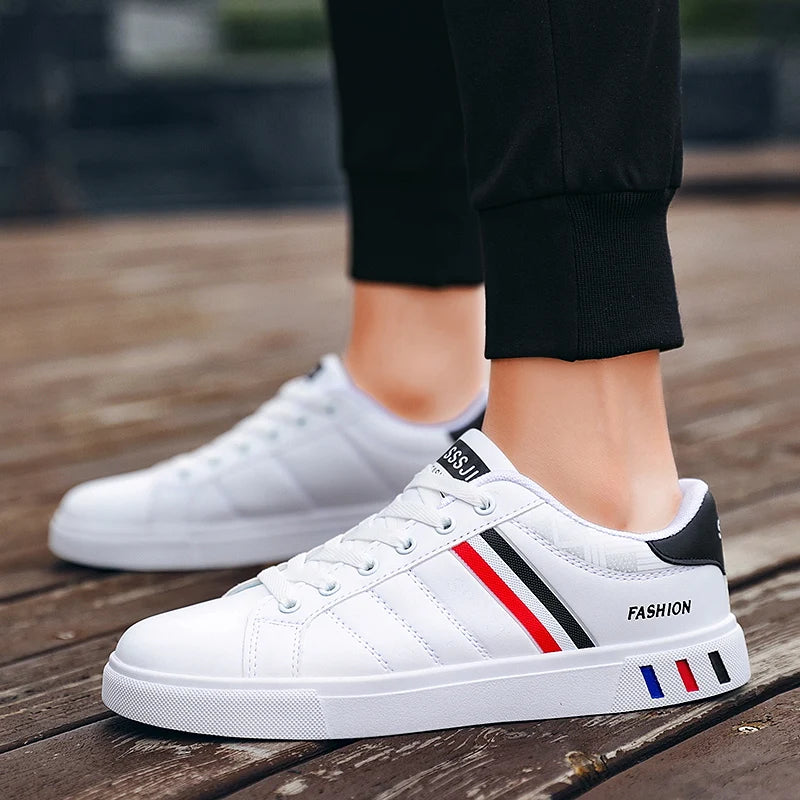 Men's Casual Sports Shoes for Men Lightweight PU Leather Sneakers  Breathable Mens Flat WhiteTennis Shoes