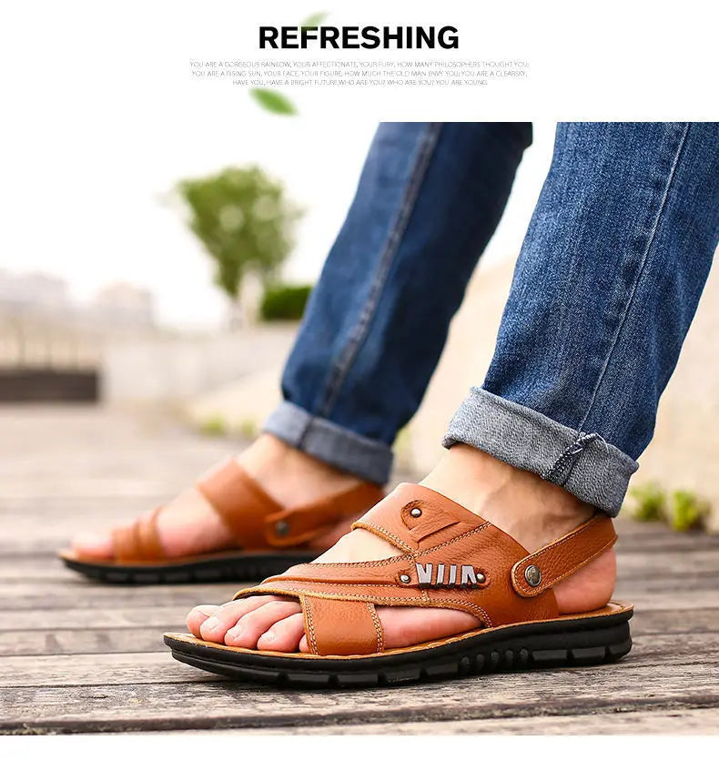 Men's Sandals Fashion Casual Leather Sandals Outdoor Non Slip Trekking Sandalias Summer New Beach Shoes for Man Designer Slipper