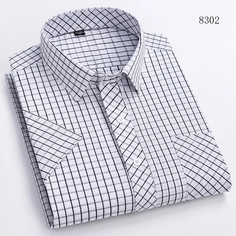 New Casual Shirts For Men Cotton Plaid Short Sleeve Elegant Business Dress Smart Summer Men Clothes England Fashion Top Shirts