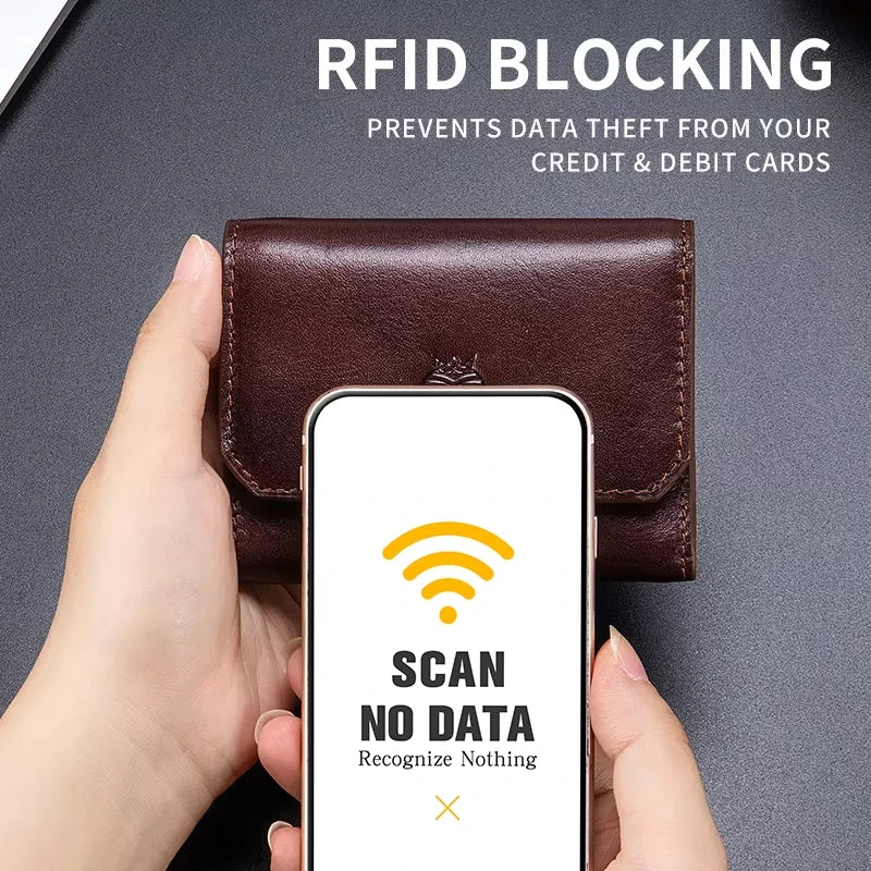 Genuine Leather Wallet For Men RFID Protection High Quality Trifold Short Purse With Coin Pocket Credit Card Slots